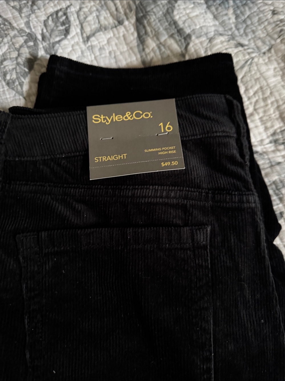 Style & Co. Black Straight Corduroy Jeans
